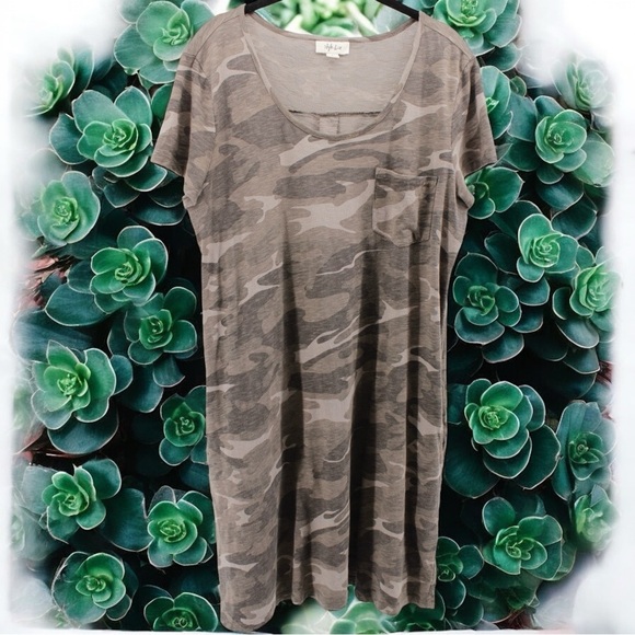 Style & Co. Camouflage Knee Length Shirt Dress Comfort Military Size L - Picture 1 of 8